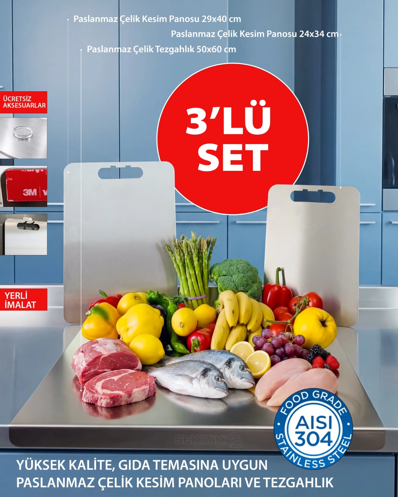 Yüksek Kalite Paslanmaz Çelik 3’lü Set