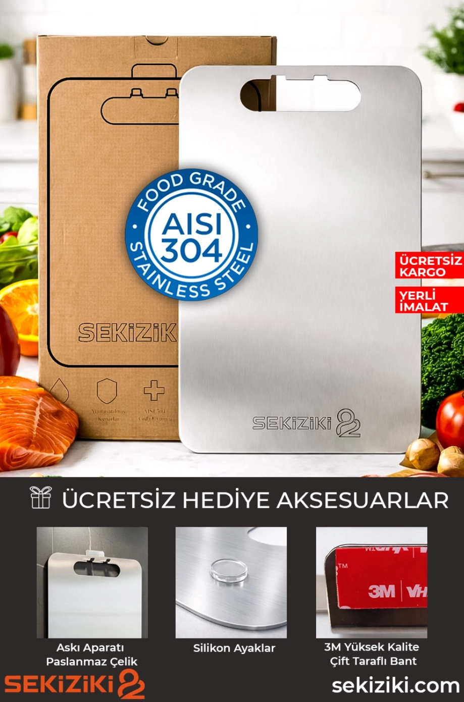 Paslanmaz Çelik Kesme Tahtası 2’Lİ SET