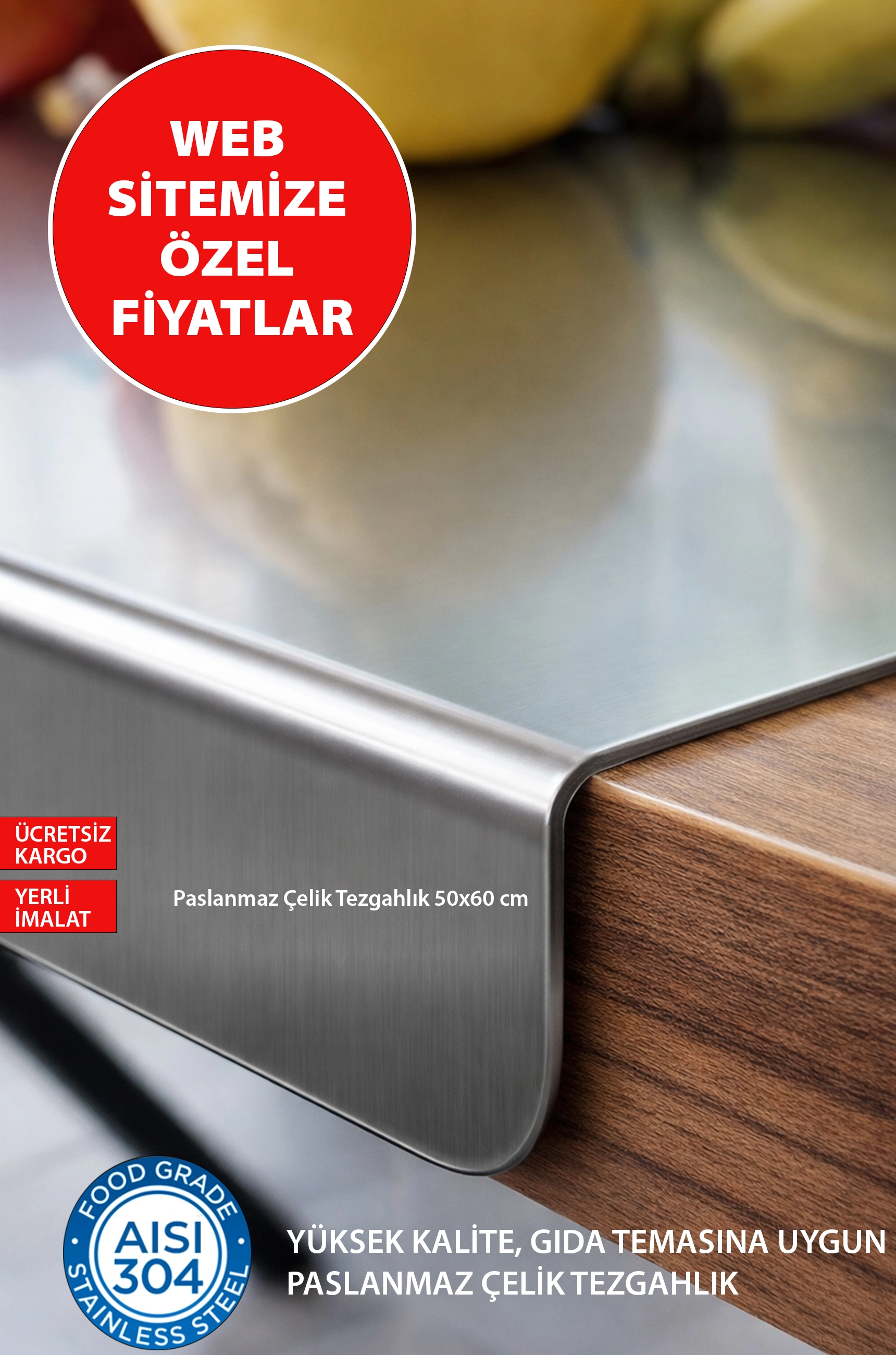 Yüksek Kalite Paslanmaz Çelik Tezgahlık 50x60cm