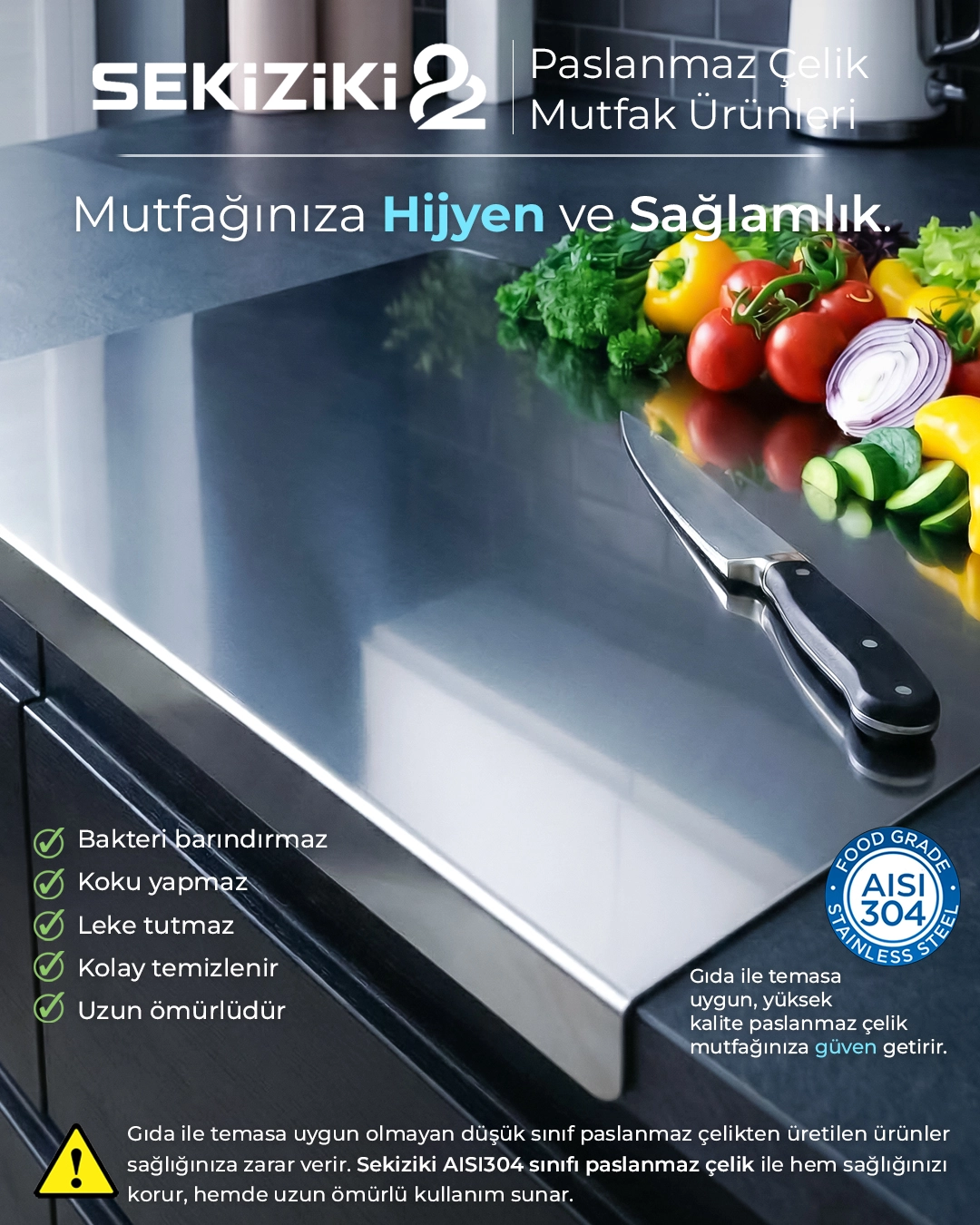 Yüksek Kalite Paslanmaz Çelik Tezgahlık 50x60cm