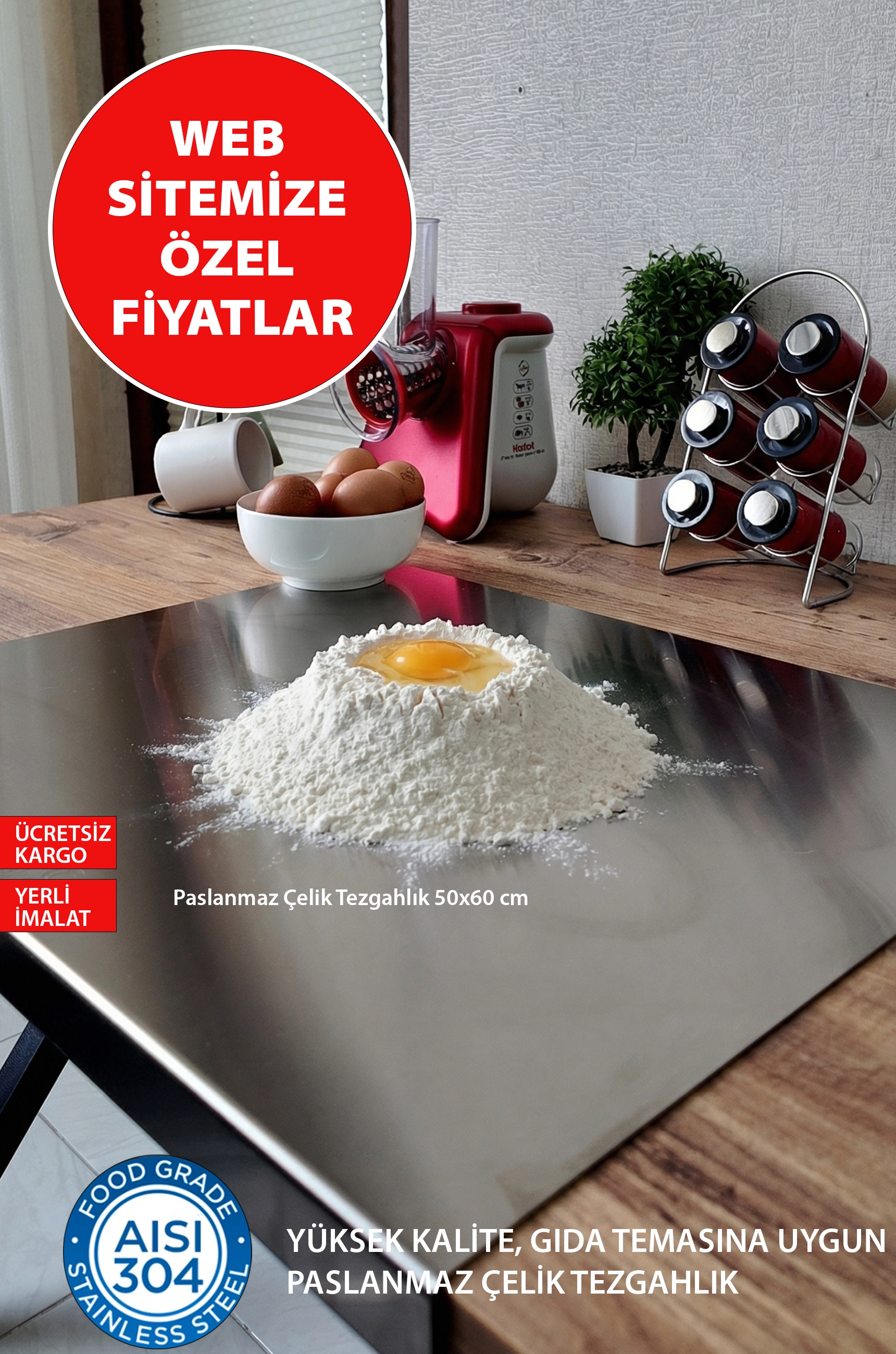 Yüksek Kalite Paslanmaz Çelik Tezgahlık 50x60cm