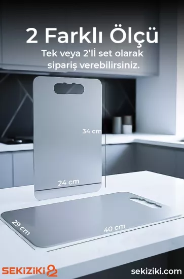 Sekiziki Paslanmaz Çelik Kesme Tahtası – Hijyenik Kesme Yüzeyi